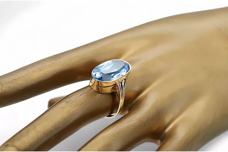 Style vintage Anneau Aigue-marine Or jaune 14 carats vrc113y